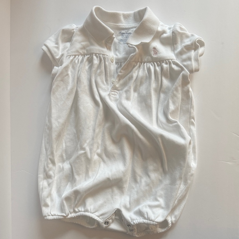 Ralph Lauren Cream Baby Romper with Pink Logo